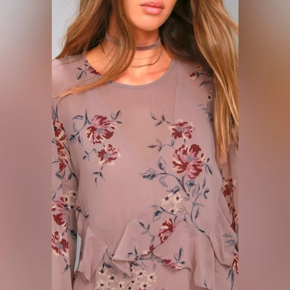 ASTR the Label | Heather Mauve Floral Print Long Sleeve Dress - Picture 3 of 11